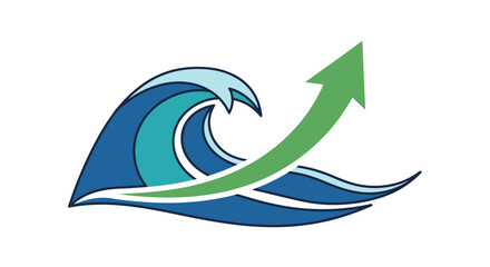 Rising tide opportunity representation with a upward trend illustrated by a green arrow