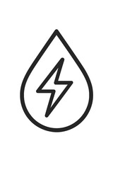Hydropower energy icon. Water drop with lightning bolt symbol. Concept of clean, renewable, sustainable power. Eco-friendly hydroelectricity logo. Vector line art illustration.
