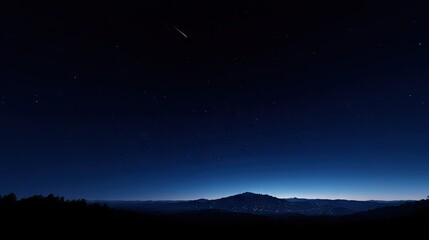 Starry night sky above a landscape of hills and valleys.