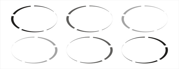 Segmented Circle Round Frame Elements Flat Icon Set in Black and Gray Gradient, Modern Vector Design