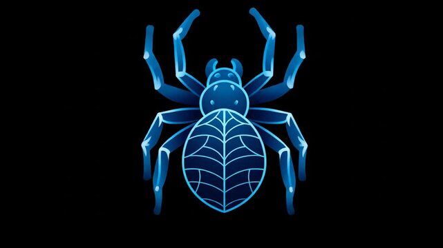 Blue spider illustration on black background for design concepts