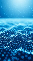Vertical abstract blue digital data wave and light dots background concept