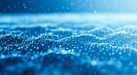 Abstract blue digital wave and light dots background with shallow depth of field
