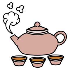 japanese tea pot with cups steaming