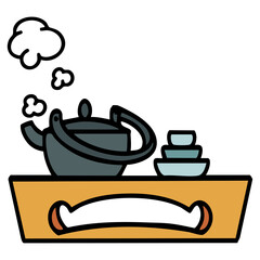 japanese tea set on wooden tray