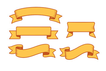 Set of vintage ribbon banners. Retro scroll collection for titles. Old label design elements. Classic blank insignia shapes. Vector graphic template for text, logo or decoration.