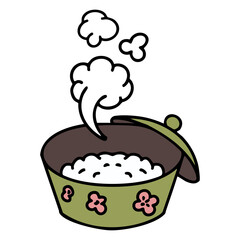 a pot of japanese steamed rice