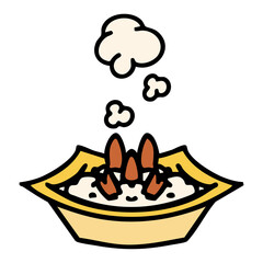 steaming rice dish in square bowl