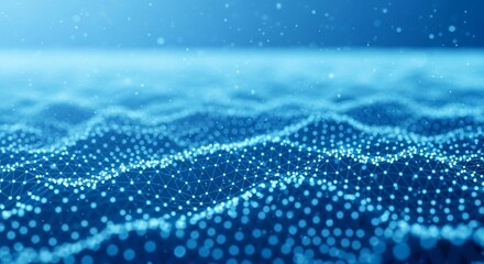 Abstract blue digital data wave and glowing particles background concept