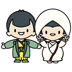 Happy Japanese couple celebrating their marriage