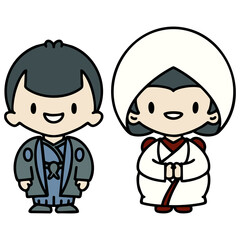 Happy Japanese couple getting married