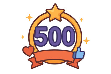 Thank you 500 followers, subscribers vector design. Social media celebration banner for achieving a milestone. Five hundred likes goal achievement. Isolated web icon badge.