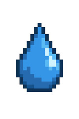 Water drop icon in pixel art style. Vector cartoon illustration of a blue liquid droplet. Retro 8-bit video game asset sprite. Isolated graphic element, aqua symbol.