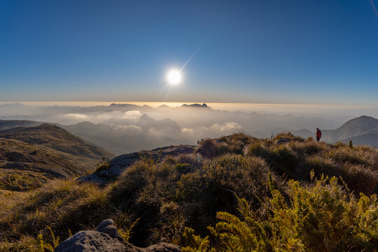 Beautiful view of the Brazilian mountains during the adventure and trail crossing and hike between Petr&oacute;polis and Teres&oacute;polis in the Serra dos &Oacute;rg&atilde;os National Park (PARNASO).