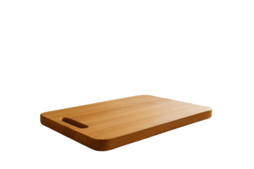 Wooden cutting board isolated on white background, clean and minimal style, kitchen element concept for food layout or design template. Ai generative