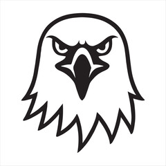 Stylized black and white line art illustration of an angry eagle head with fierce eyes and sharp beak