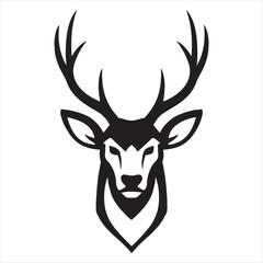 Stylized black and white illustration of a majestic stag head with large antlers