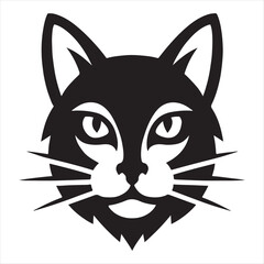 Stylized black cat head silhouette with intense eyes and prominent whiskers