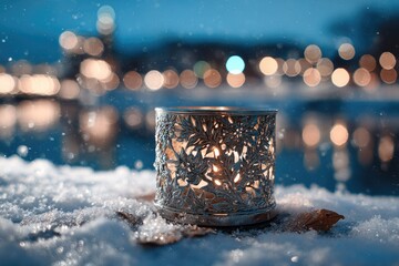 Winter night candlelight cityscape