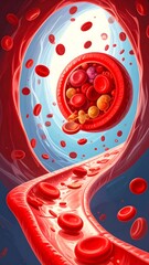 Blood cells flowing through a vein