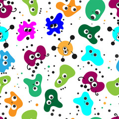 Seamless Cute Virus Patterns, Hand-drawn Microbe Backgrounds  