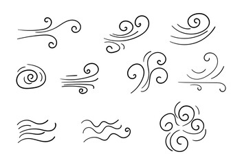 wavy flow outline doodle wind blow set  vector illustration 