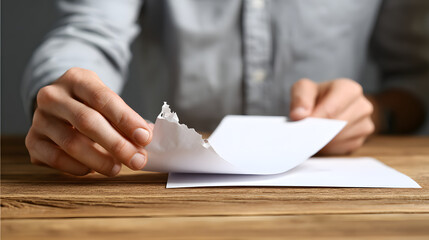 Tearing Paper: A person is tearing a sheet of paper, capturing a moment of deliberate action, anticipation, and potential change.