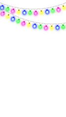 colorful string lights new year and christmas light on transparent background, png winter holiday and birthday party celebration 3drgb light show vertical social media design element