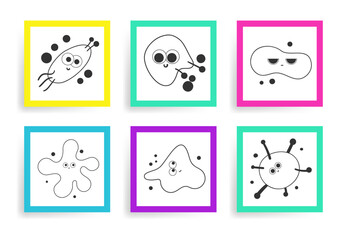 Cooring Page Cute Virus Doodles Set