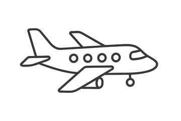 Airplane or plane outline vector illustration. Cartoon jet aircraft linear icon design for graphic and web use, advertising, apps, greeting cards, travel, transport concepts, transparent background.