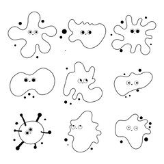 Cute Microbe and Viruses  Outline Set, Hand-drawn Illustrations 