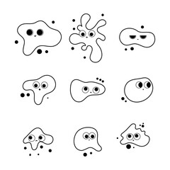 Kawaii Microorganism Doodle  Set Vector Isolated 