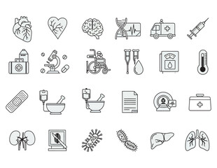 Medical Icon Set &ndash; Black and White Vector Illustrations
