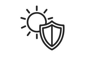 Sun protection shield line icon, UV safety concept, sunlight defense symbol, sunscreen and skin care graphic, vector illustration for web, medical, cosmetic, product packaging design