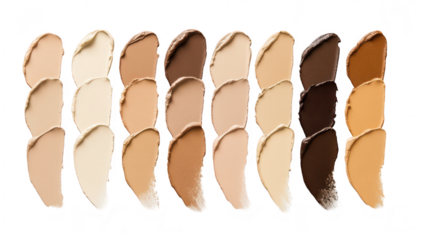 A visually appealing arrangement of diverse foundation shades on a clean white background. the variety of skin tones available for makeup application and promoting inclusivity in beauty