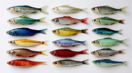 a collection of fish models displayed side by side