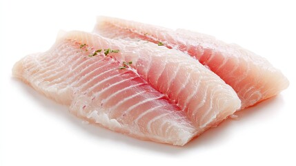 raw fish fillets, likely a type of fresh tuna or mahi mahi, presented in a way that showcases their quality with visible marbling of fat