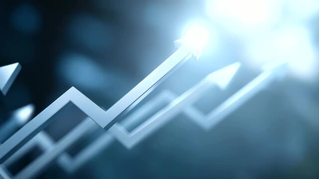 abstract motion loop of upward arrows over rolling numbers economic optimism stock footage subtle techno pulse three quarter wide angle cinematic color correction gentle