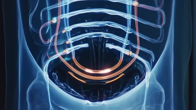 Abstract Medical Animation of Human Body with Glowing Organs and Circulatory System.