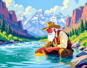 Grandpa gold panning at Yukon River