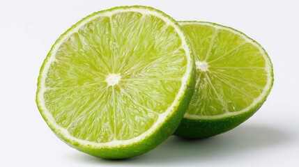a pair of lime halves neatly stacked in a white background