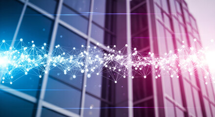 Digital Network Global Connection Technology Background Blue Pink Gradient