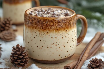 mugs of hot chocolate with cinnamon and cinnamon.