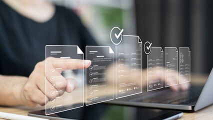Document management concept integrates inspection and verification steps with automated checkmark...