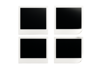 Four blank photo frames with black center and white border, clean graphic style, isolated on white background, concept of memory or template use. Ai generative