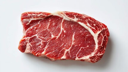 Obraz premium a large piece of raw meat with visible cuts, resting on a flat surface. it appears to be beef, as indicated by its marbling and the bone structure
