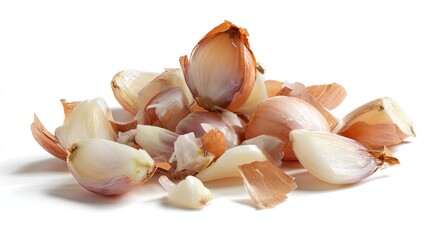fresh garlic bulbs that have been peeled, revealing their inner cloves. they are placed on a surface with some visible light reflecting off them