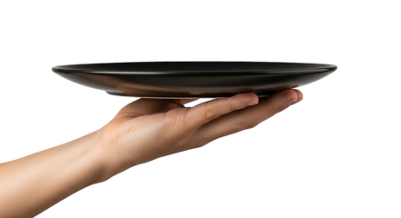 Hand Holding Empty Black Plate