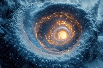 Spiral vortex in snowy landscape.