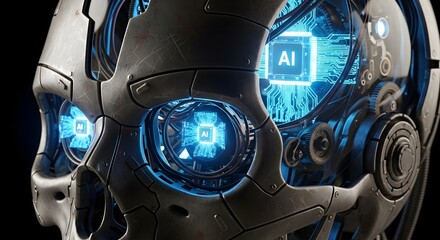 Intricate Cybernetic Skull Artwork AI Integration in Advanced Technology Design